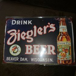 Retro Drink Ziegler's Beer Vintage Tin Sign 8 X 12 Inch



