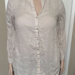 Sigrid Olsen Women’s Beige Linen Blouse Size XL