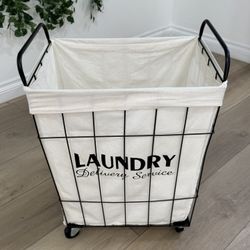 Rolling Laundry Metal Laundry Basket With Removable Bag 