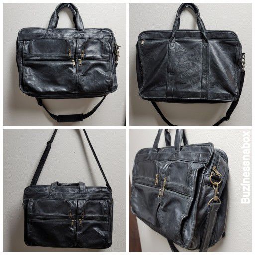 Vtg Leather Extendable Messenger Shoulder Laptop Bag Luggage 