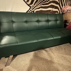 Faux leather green futon sofa
