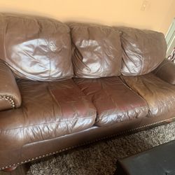 Brown Leather Couch With Loveseat Set  Free