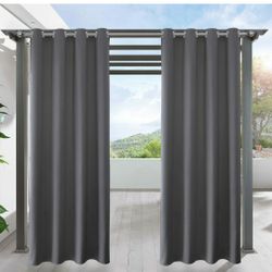 Grey Blackout Outdoor Curtains - Home Decoration Solid Eyelet Indoor / Outdoor Blinds for Patio Privacy / Gazebo Pergola Shade/ Porch Drapes 52" Wide 