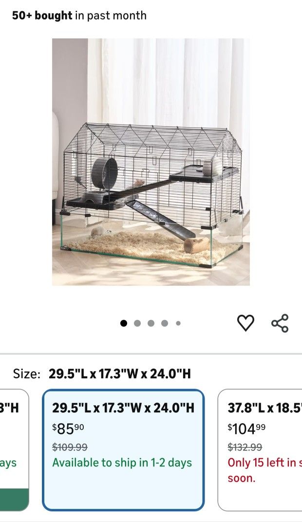 VEVOR Hamster Cage, 360° Viewing Transparent Hamster Habitats, Small Animal Cage, 29.5 x 17.3 x 24 in, Ventilated Pet Mouse Cages with Water Bottle,