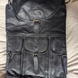 New 1990's 100% Leather Backpack Day Bag Pack Camel Memorabilia Collectors Hobo Sack Black Shoulder Travel Tumi Rimowa Daybag 