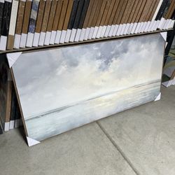 Large Coastal Wall Art – 60”x30” Framed Ocean Canvas Print – Modern Seascape in Natural Color Frame 