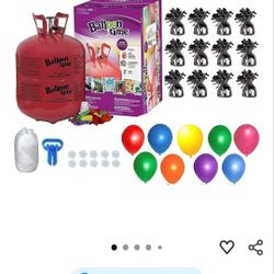 Balloon Helium Tank, 50 Balloons, White Ribbon, 12 black Balloon Weights and Balloon tying tool. Party Supplies