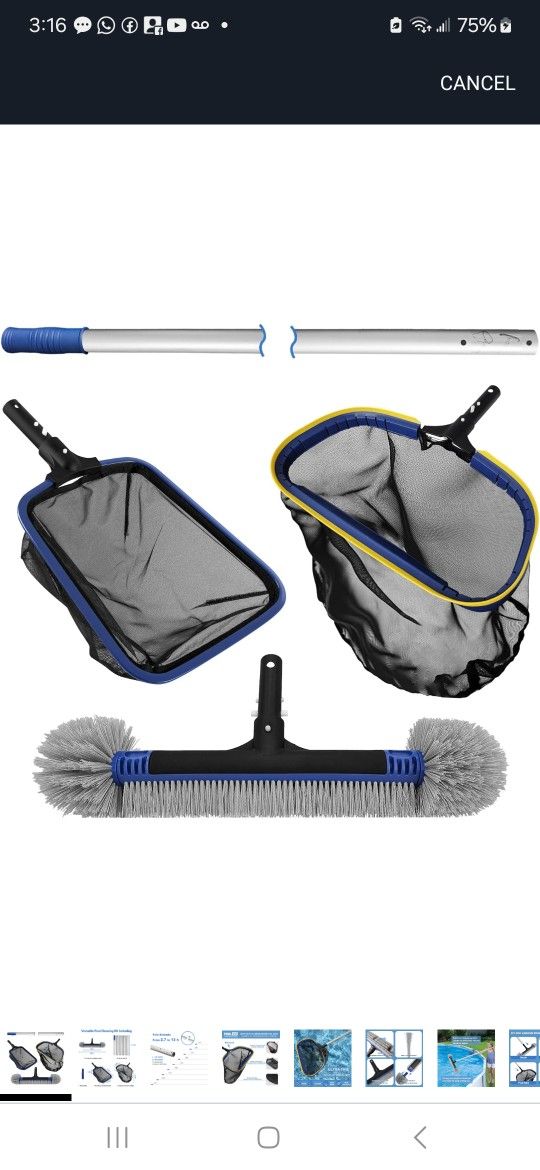 Poolvio Pool Cleaning Kit, 5-in-1 Swimming Pool Cleaning Tools, Includes Semi-Deep Pool Skimmer Net, Aluminum Frame Leaf Rake, 20” Pool Brush with 13f