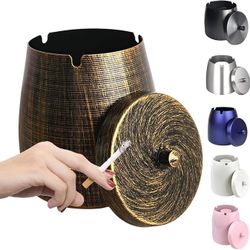 Ash Tray, Large Outdoor Ashtray with Lid, Ashtray for Outside Patio, Stainless Steel Windproof Smokeless Ash Tray for Balcony, Ashtrays for Smokers, H