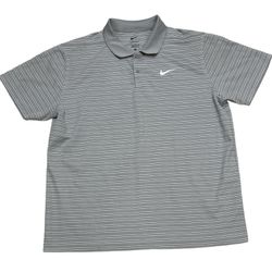 Nike Dri-Fit Men’s Gray Black White Striped Short Sleeve Golf Polo Size XL