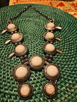 Squash blossom white turqoise necklace