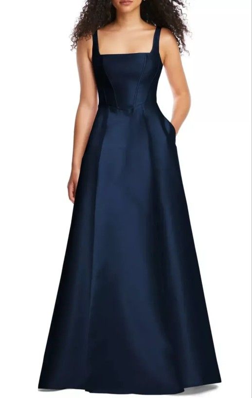 Alfred Sung Midnight Blue Corset Satin Gown Size 24W $281 D844 Alfred Sung Midnight Blue Corset Satin Gown Size 24W $281 D844