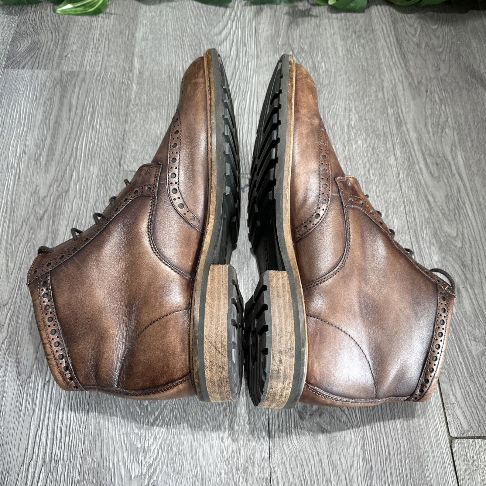 Ecco Vitrus Wing Tip Chukka Boots Dress Brown Leather Shoes 