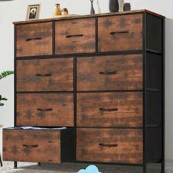 9-Drawer Strudy Fabric Wardrobe Organizer W/Metal Frame & Wooden Tabletop For Living,Office,Enterway,  Brand New In The Box