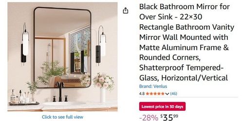Vanity Mirror for Over Sink - 22×30 Wall Mounted with Matte Aluminum Frame