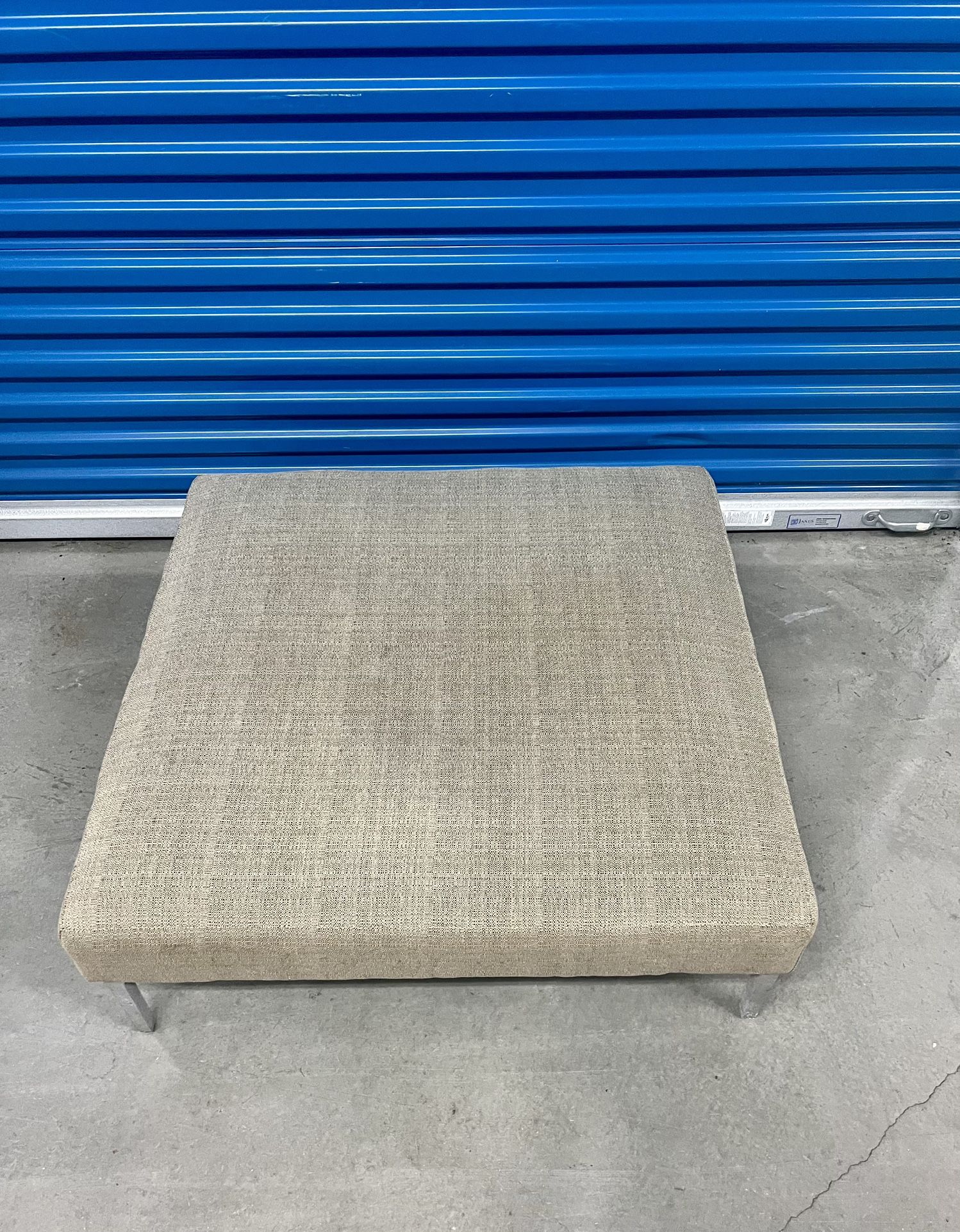 Beige Linen Square Ottoman