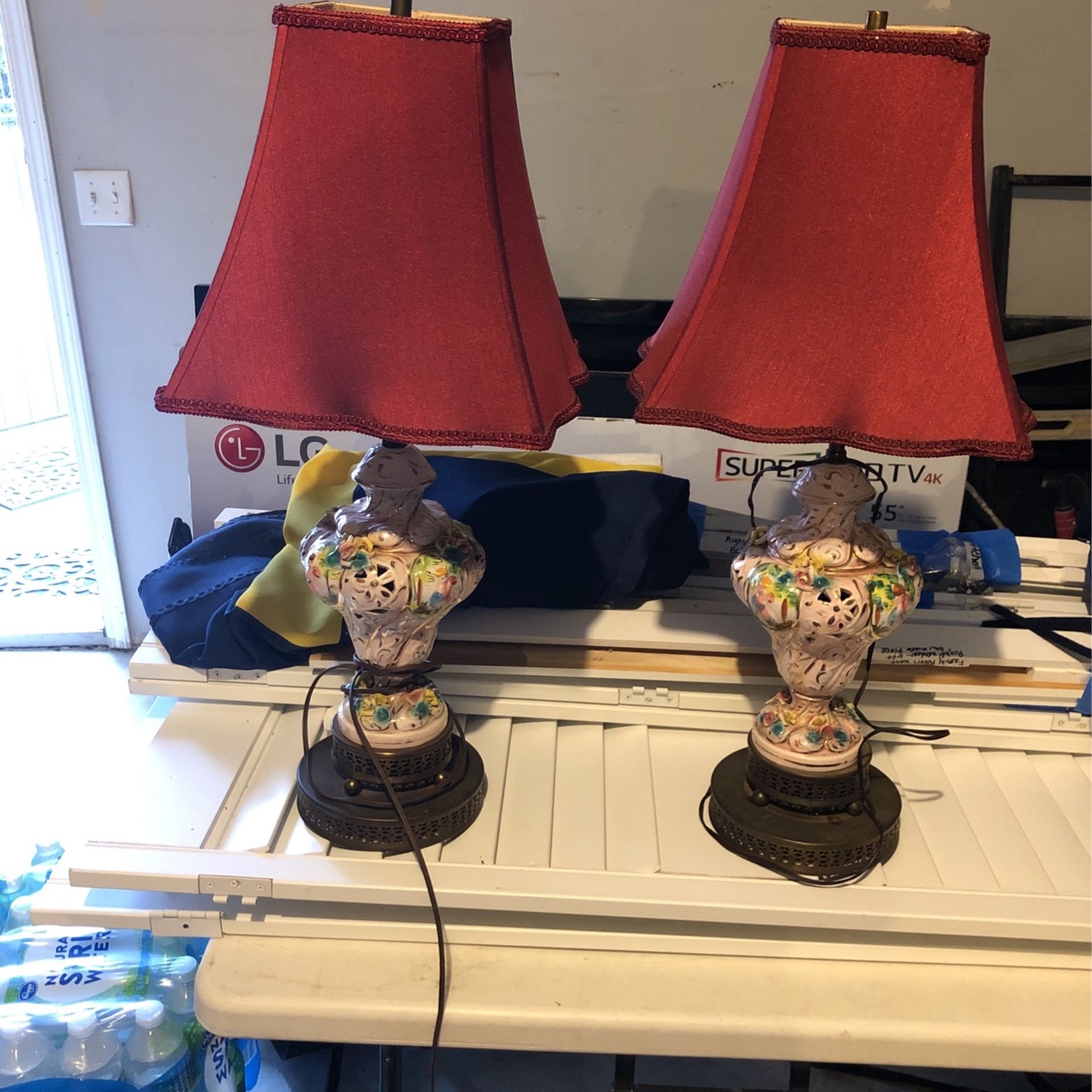 French Provincial Pair Of Lamps With Two Sets Of Shades