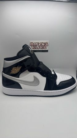 Jordan 1 Mid SE Patent Black White Metallic Silver Metallic Gold Sz. 13