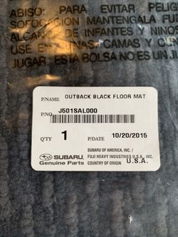 Subaru Outback (2015-2018) Black Carpet Floor Mats OEM = New in sealed bag = J501SAL000