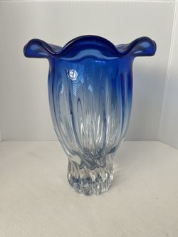 Shannon blue and clear Crystal Vase by Godinger, 2000, Poland/Czech Republic Made