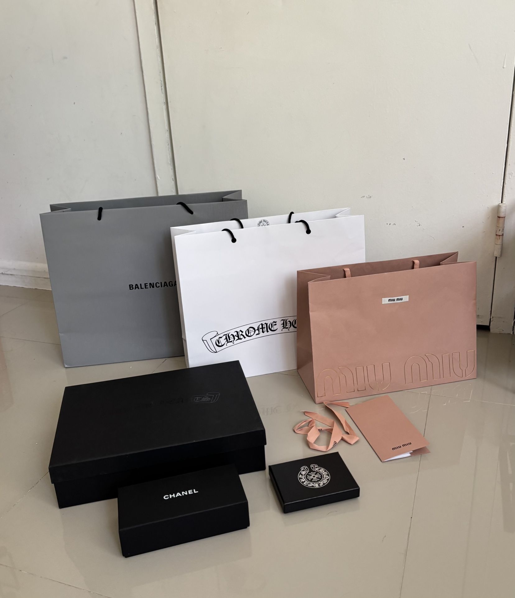 Bundle of CHANEL BALENCIAGA CHROME HEARTS MIU MIU Shopper Bags & Boxes