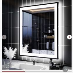 ISKM Framed LED Bathroom Mirror 20x28 Inch, Backlit And Front Lighted Dimmable Anti-Fog Wall Mounted Vanity Mirror, Memory Function, Shatterproof And 