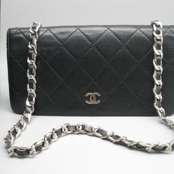 Chanel Black Caviar Leather CC Long Full Flap Bag Wallet