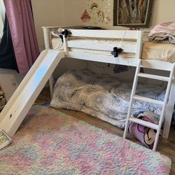 Cute White Loft Bed with Slide & Ladder