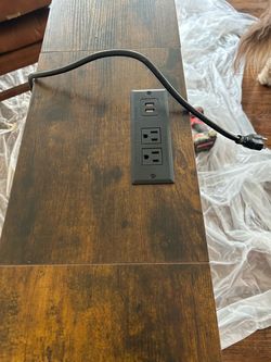 Wooden grain and metal side table with