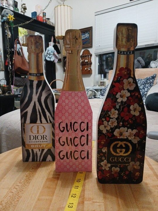 Wooden Gucci & Dior Perfume Champayne Bottle Table Top / Vanity Decor 