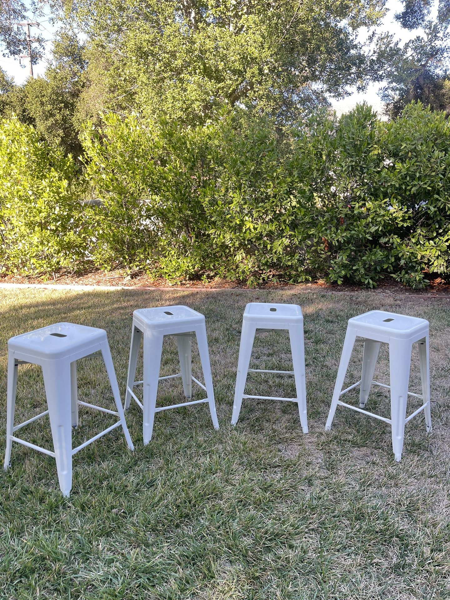 White Metal Barstools- Set Of 4