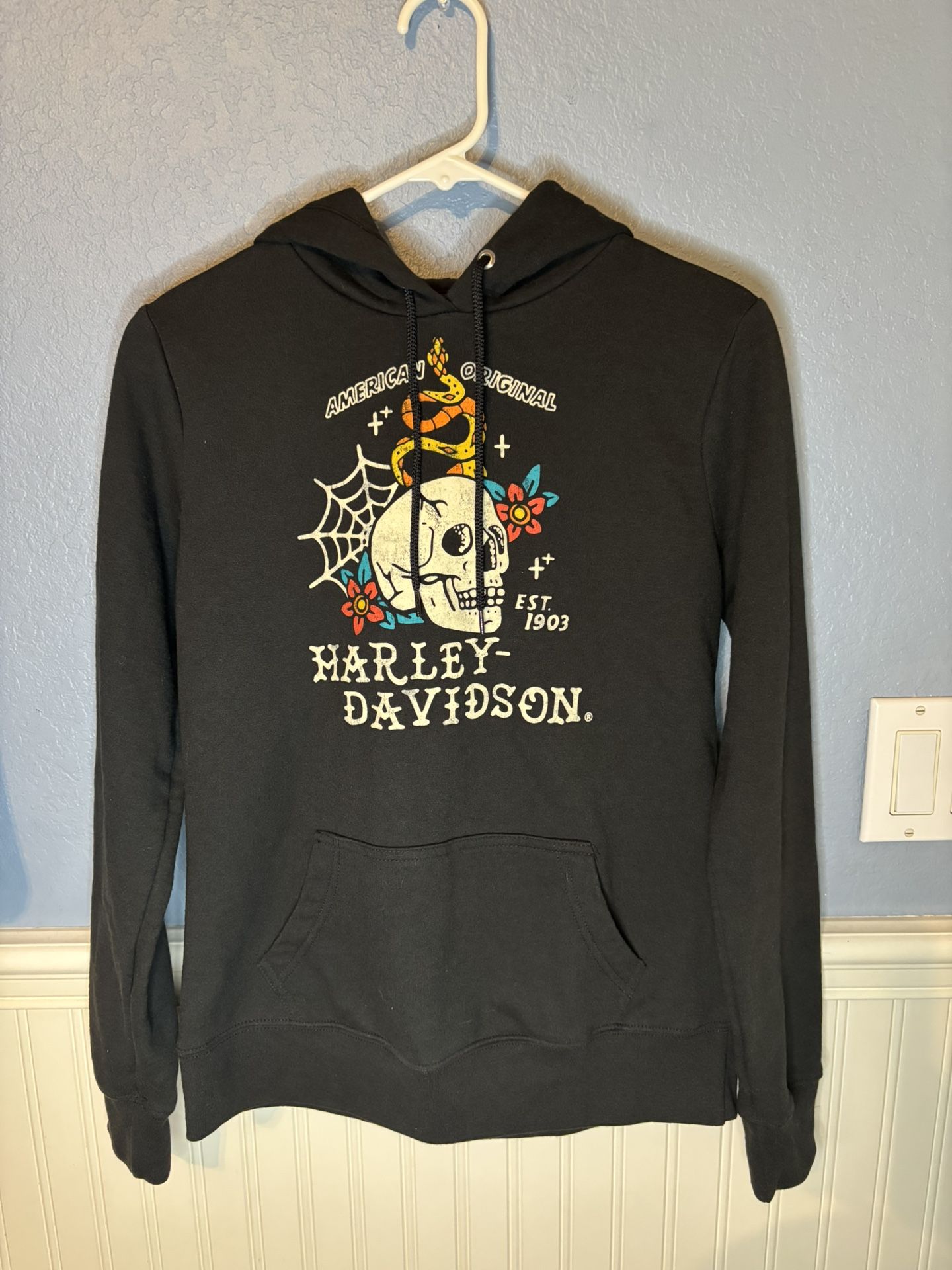 Harley Davidson black hoodie with skull and wings design