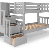 Gray Twin Bunk Bed with Stairs & Storage
