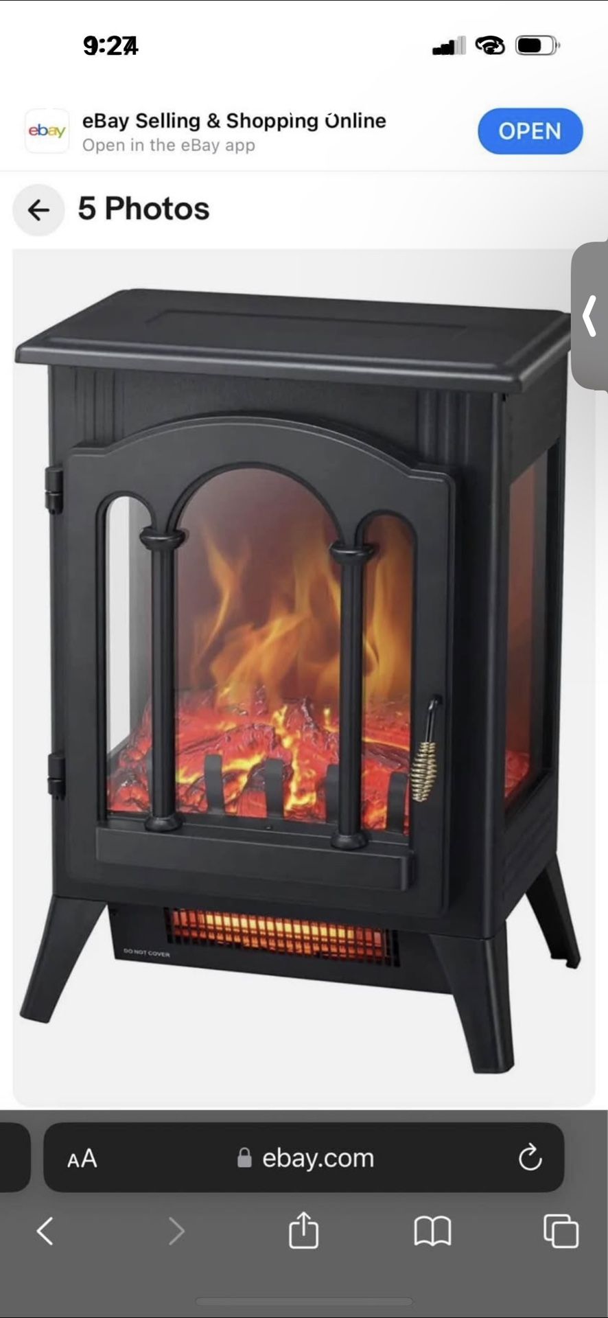 Electric 3D Inf Fireplace Stove, Freestanding Fireplace Heater Black