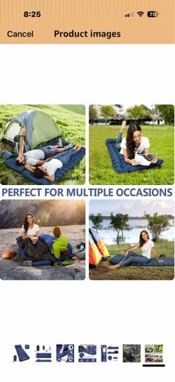 Brand New!Sleeping Pad, Ultralight 40D Nylon Camping Mat Built-in Pump - Blue Self-inflating, Built-in Pillow, Durable, Waterproof, for Tent, Backpack