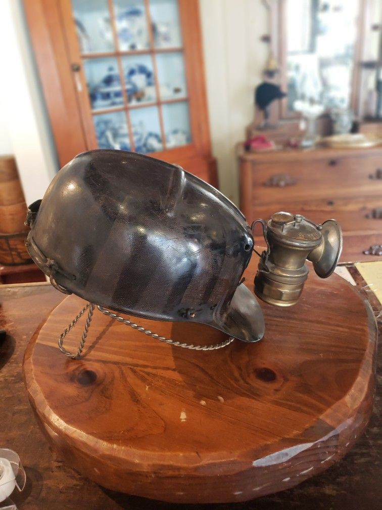 Antique Miner's Helmet With Lamp
