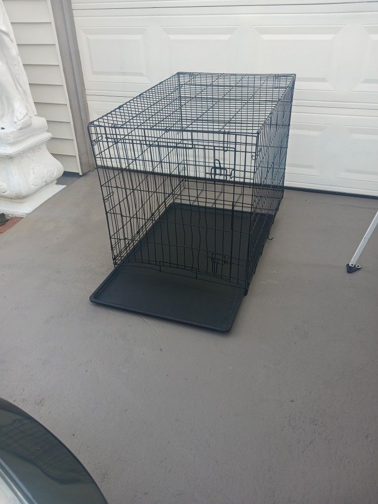 Large Collapsible Dog Kennel With Front Door Opening, Plastic Tray Slides Out Of Bottom For Cleaning