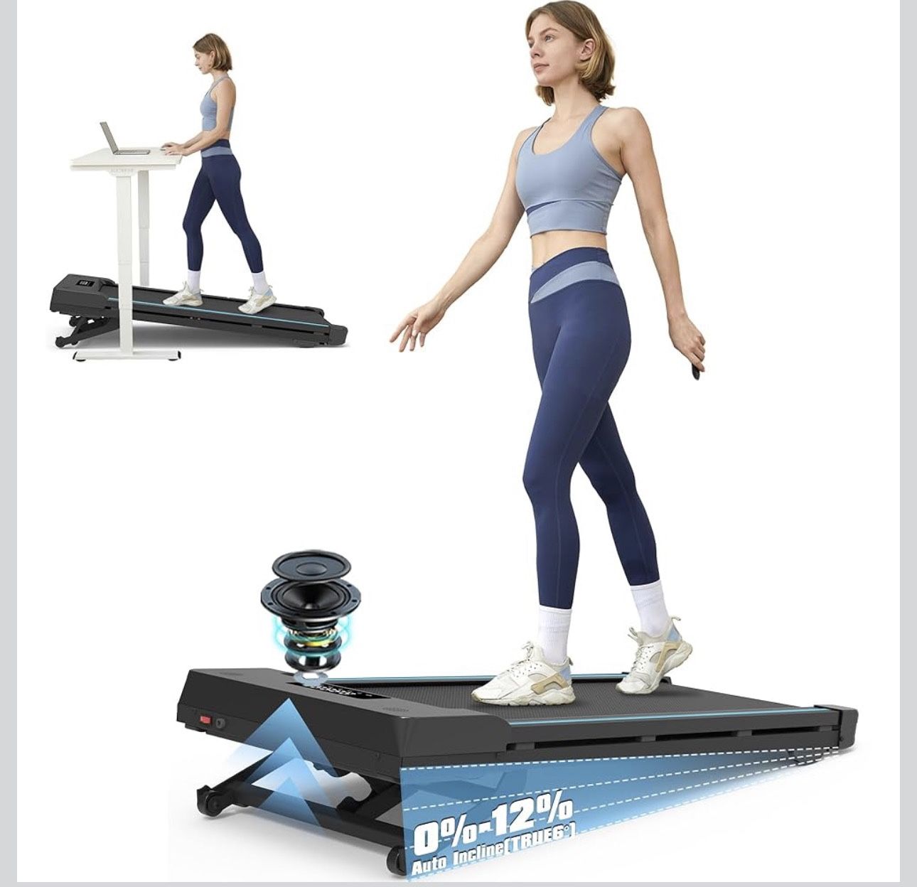 Walking Pad Treadmill with 12% 9-Level Auto Incline, 450 lbs Capacity Bluetooth Speaker Under Desk Treadmills for Home Hiking, 5 MPH