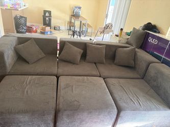 Large Gray Fabric Sectional Sofa