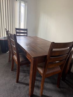 Wood Dining Table Set – Table + 4 Chairs + Bench | 60” x 36”