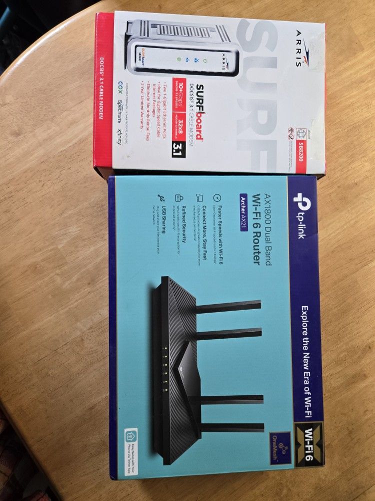 Surfboard SB8200 Modem & tplink AX1800 Dual Board Router