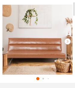 Camel leather futon