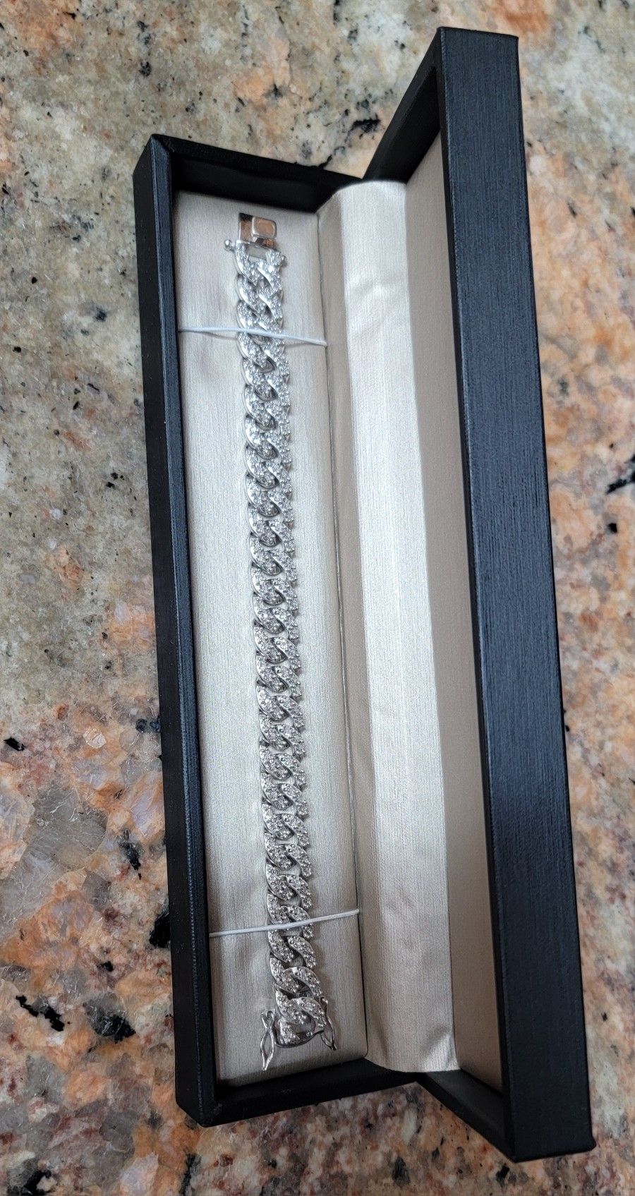 Silver And Natural Diamond 12mm Cuban Link Bracelet
