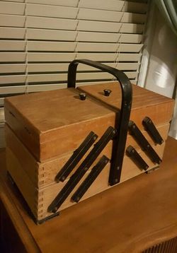 Handade Antique 3 Tier Accordion Sewing Box- Poland 1914