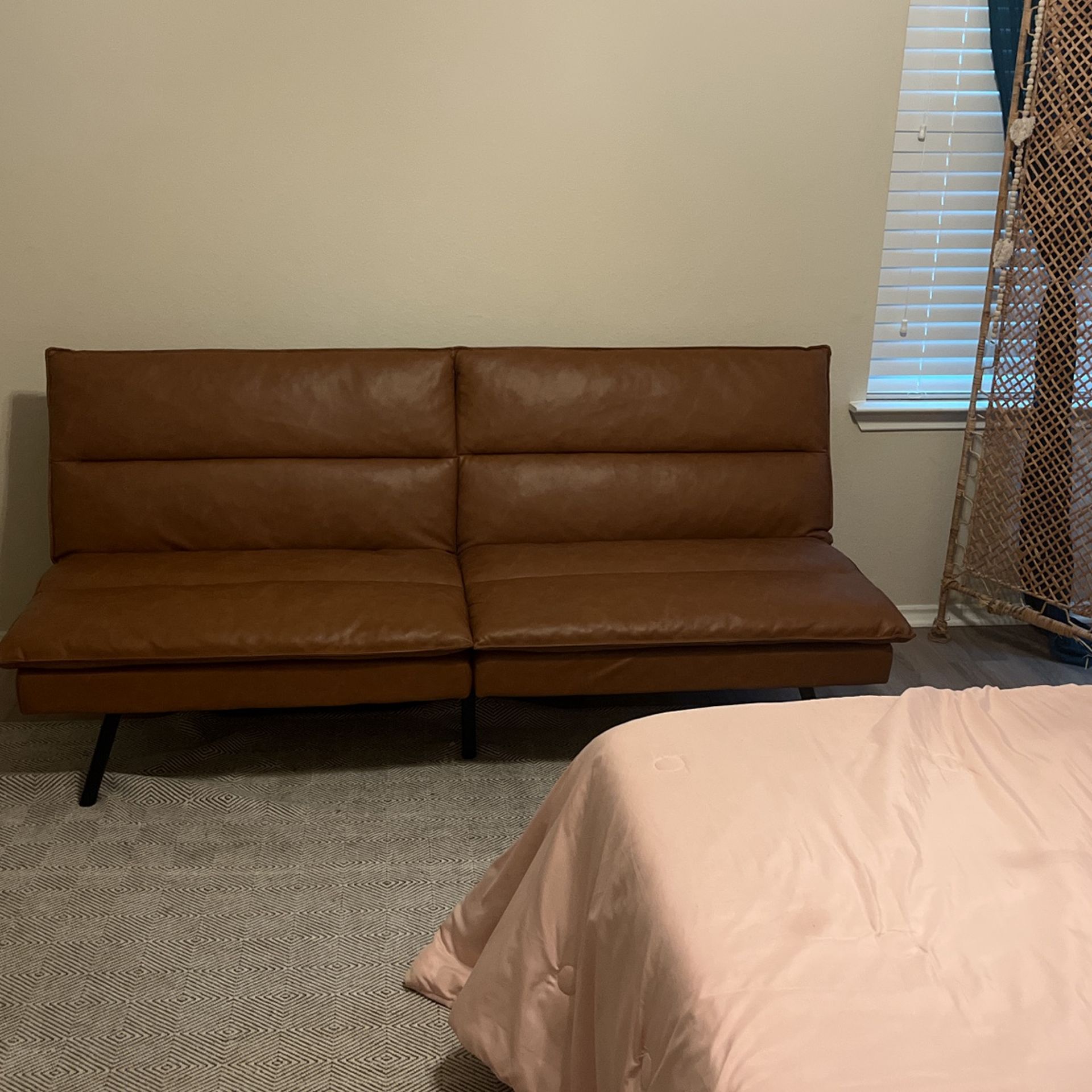 Mainstays Pillow Top Convertible Chair And Futon Faux Leather Camel