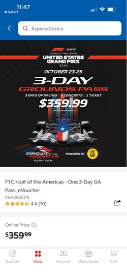 Circuit of the Americas (COTA) 2026 Grounds Pass Costco