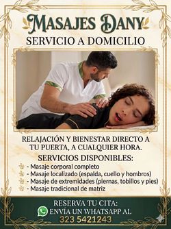 Masaje relajante a domicilio para día y noche