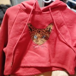 Cat Face Crop Top Hooded Sweatshirt 