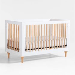 Baby Crib with Toddler Bed Kit - White And Natural Wood 