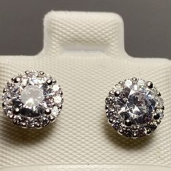 925 Sterling Silver Flower With Cz Stud Earrings 